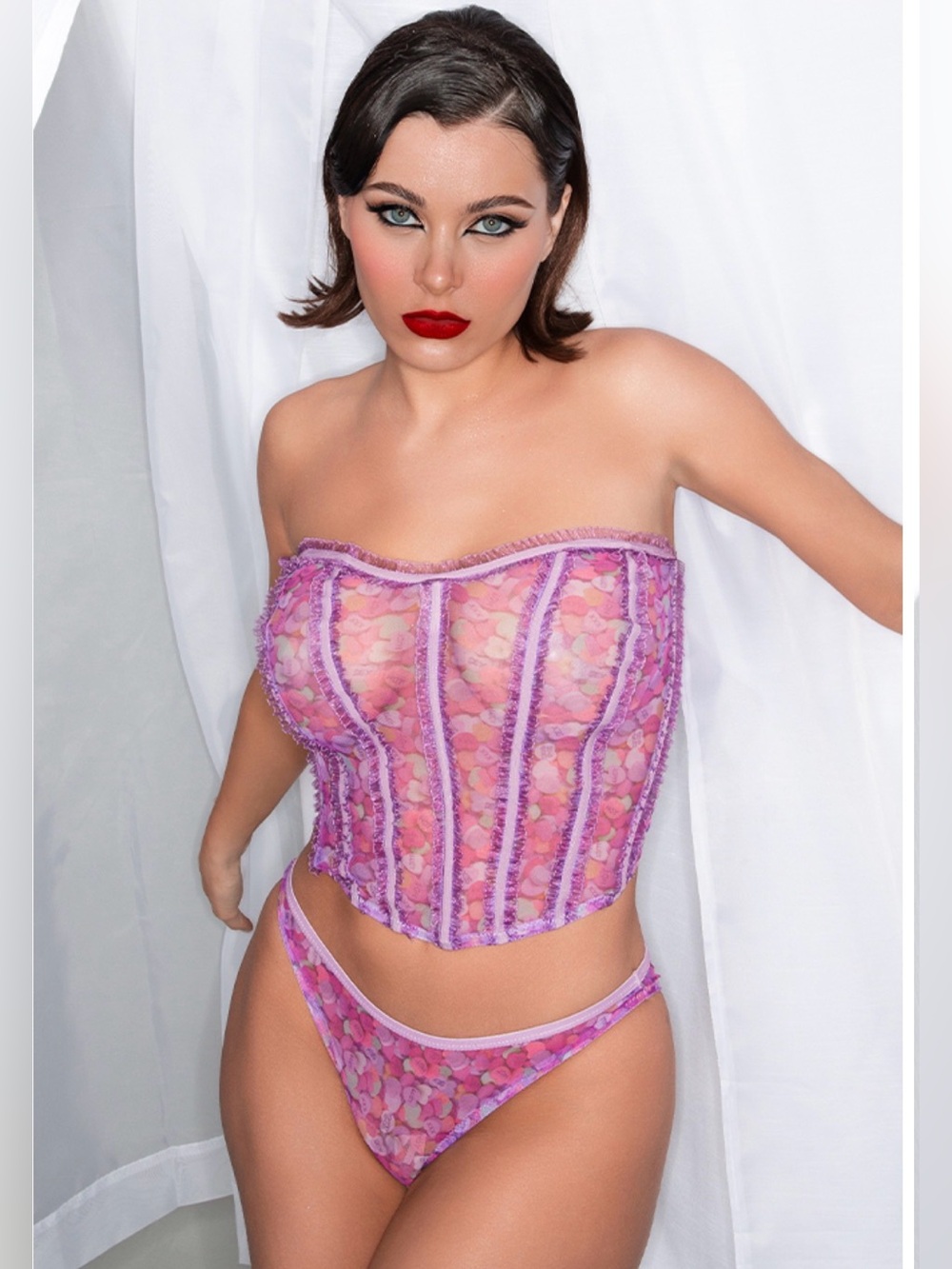 Yandy X Lana Rhoades Kiss Me Bustier Candy Hearts Corset Set